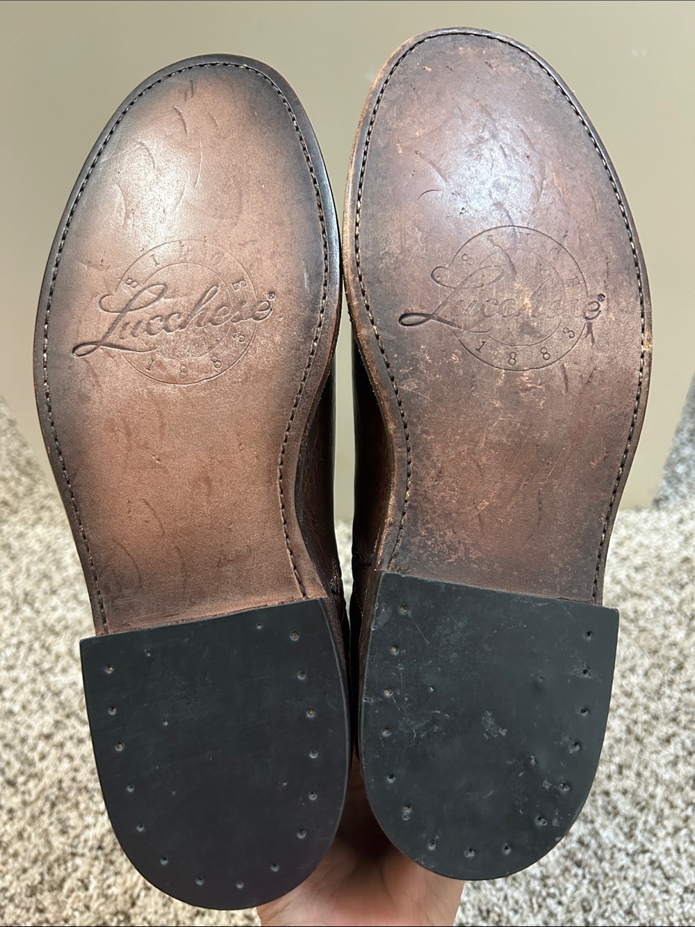 Lucchese Distressed Brown Leather Tall Zip Riding Boots - Picture 10 of 11